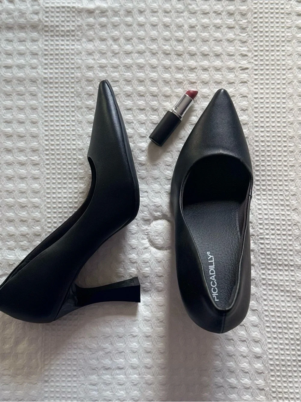 Black Pointed Low Block Heel Pumps for Women